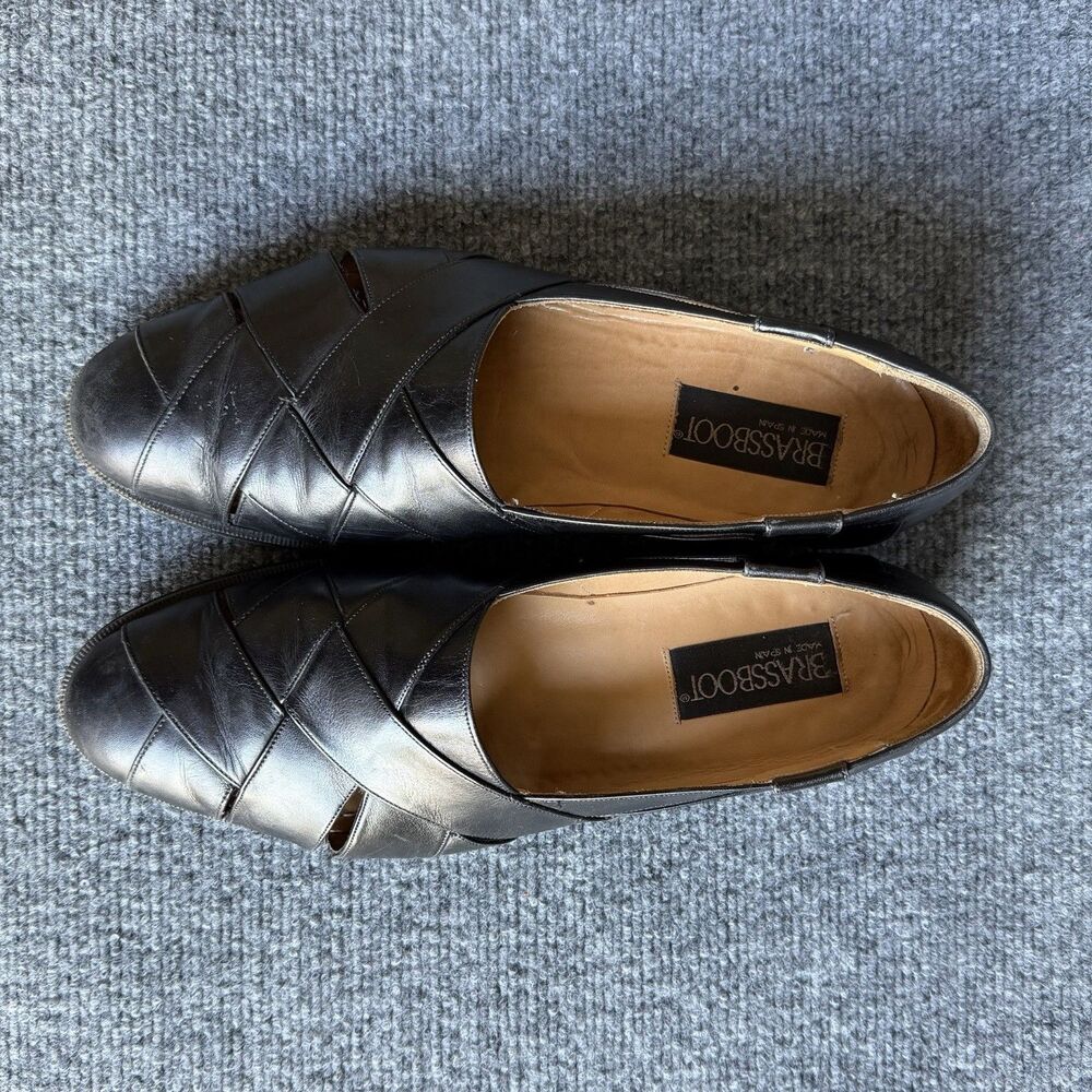 Brassboot Made in Spain Fisherman Shoes Mens 10 M Black Leather Woven Slip On - Picture 6 of 15